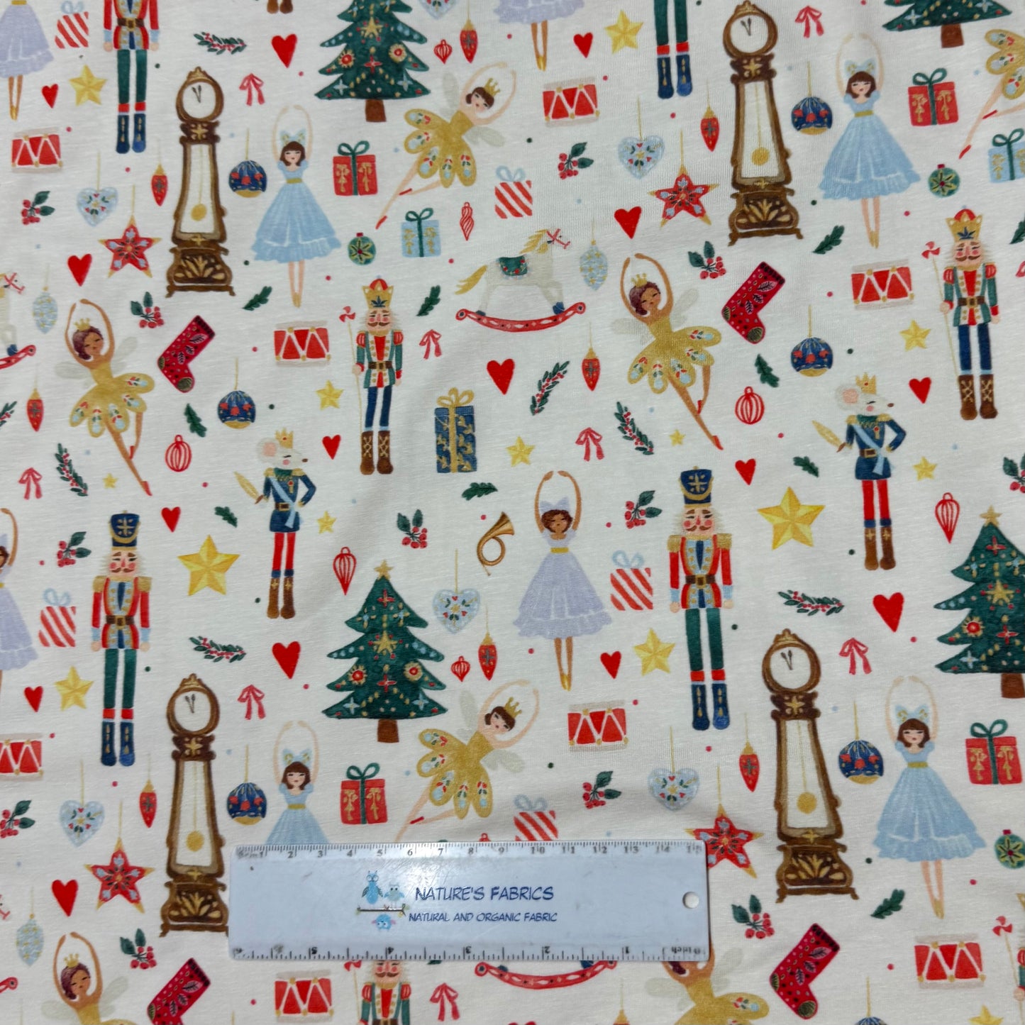 Nutcracker Ballet on Off White Bamboo/Spandex Jersey Fabric -Printed in the USA