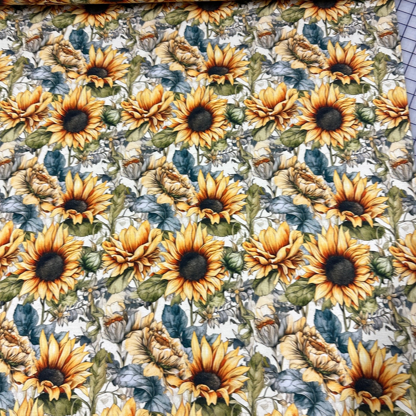 Sketched Sunflowers on Bamboo/Spandex Jersey Fabric