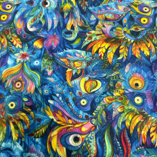 Folk Art Birds on Blue 1 mil PUL Fabric - Made in the USA