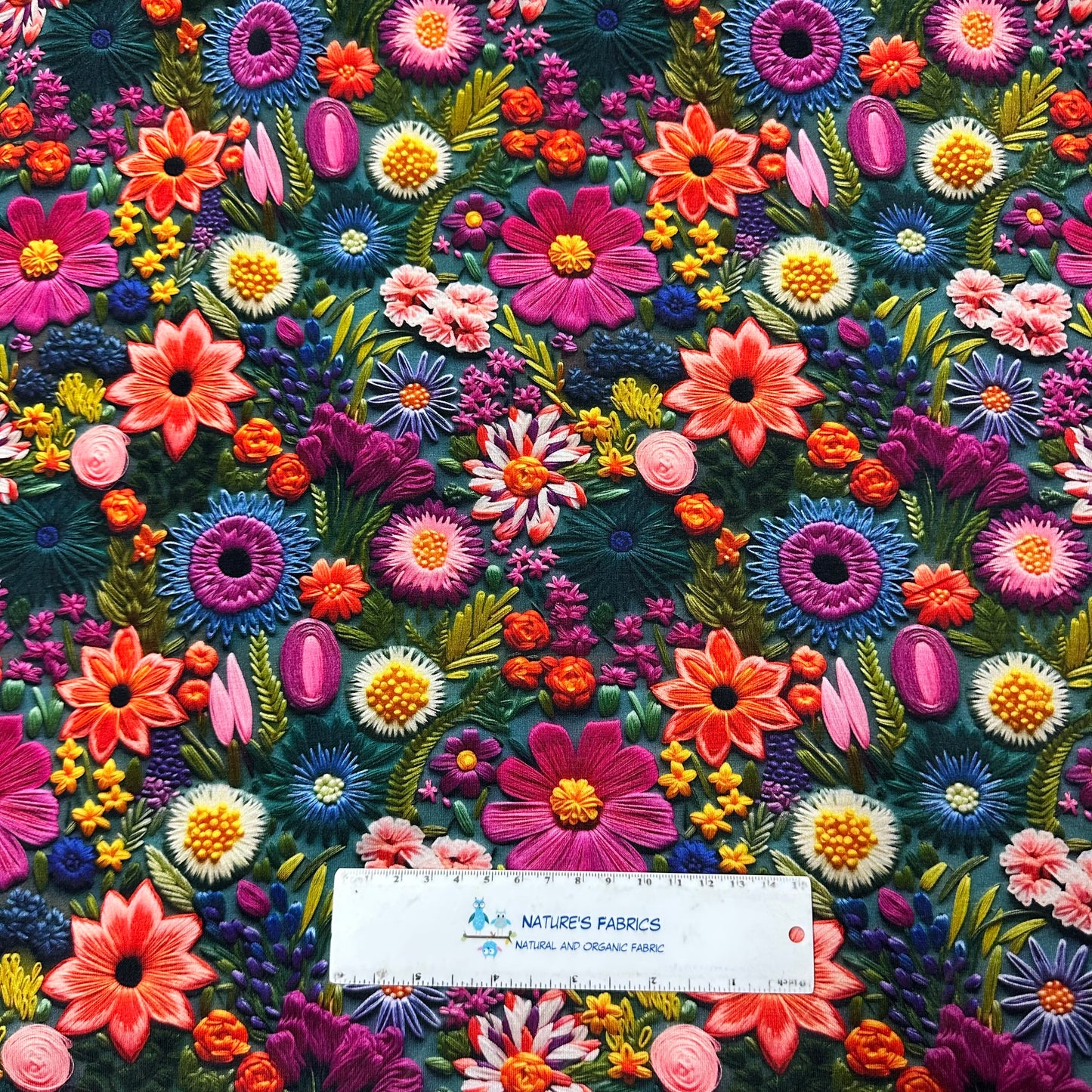 Embroidered Blossoms on Bamboo/Spandex Jersey Fabric