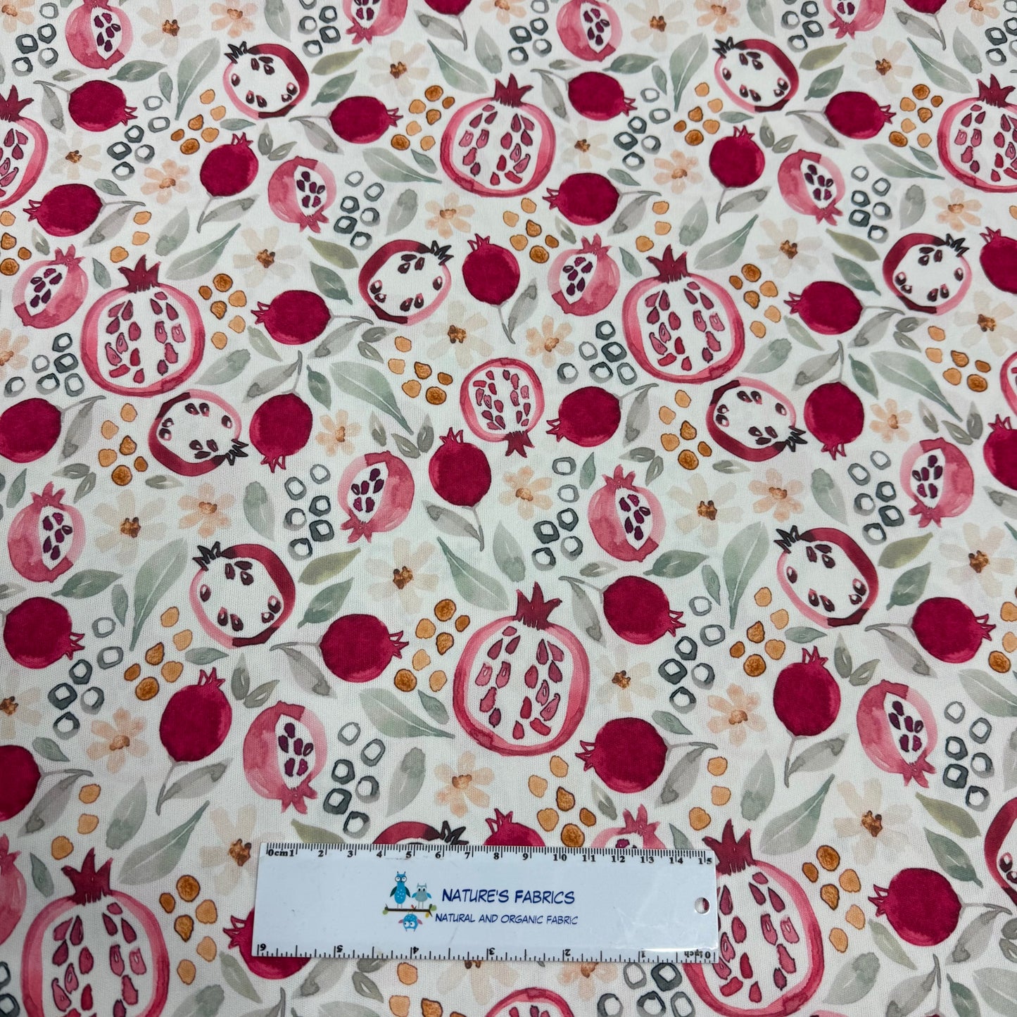Painted Pomegranates on 1 mil PUL Fabric - Made in the USA