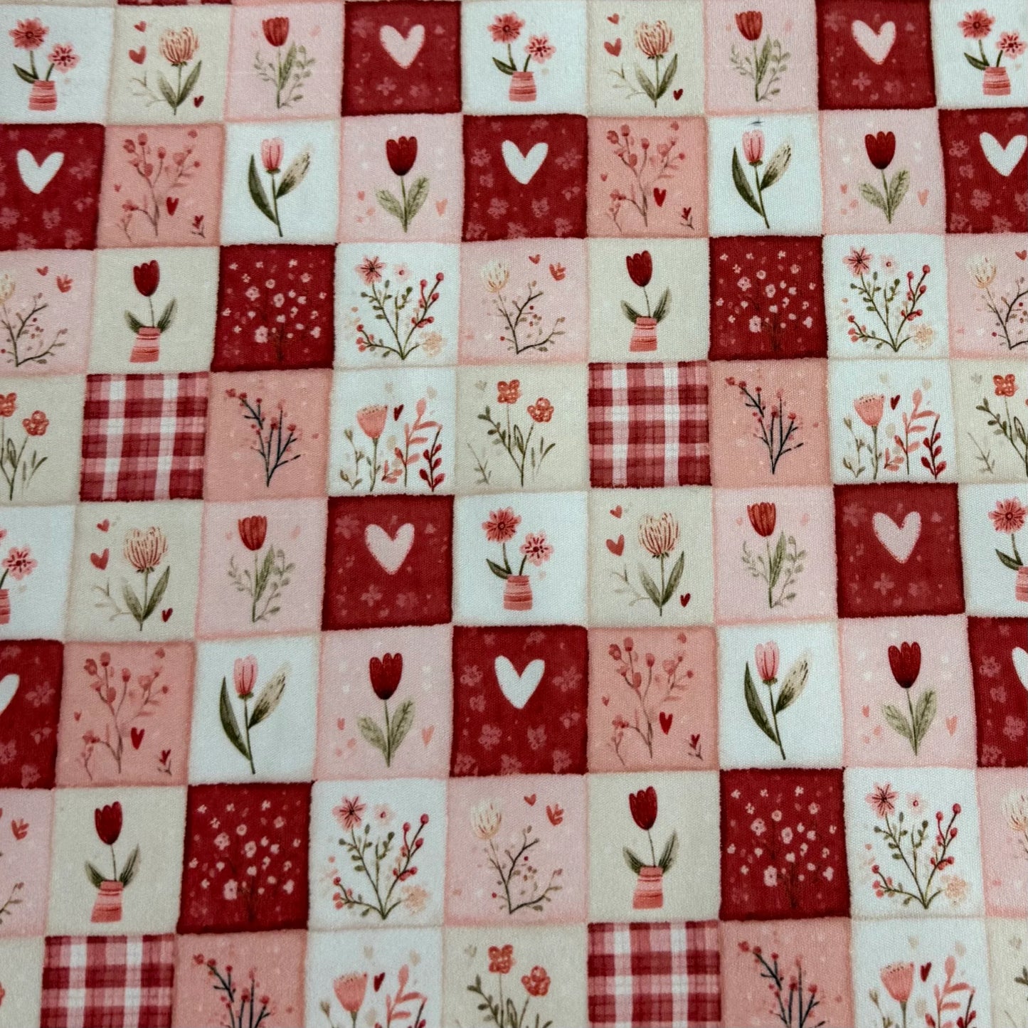 Pink and Red Valentine Patchwork 1 mil PUL Fabric - Made in the USA