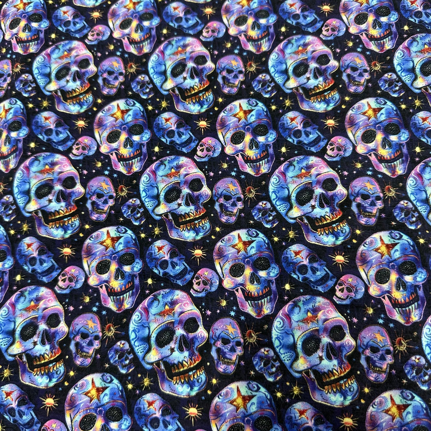 Iridescent Skulls on Bamboo/Spandex Jersey Fabric