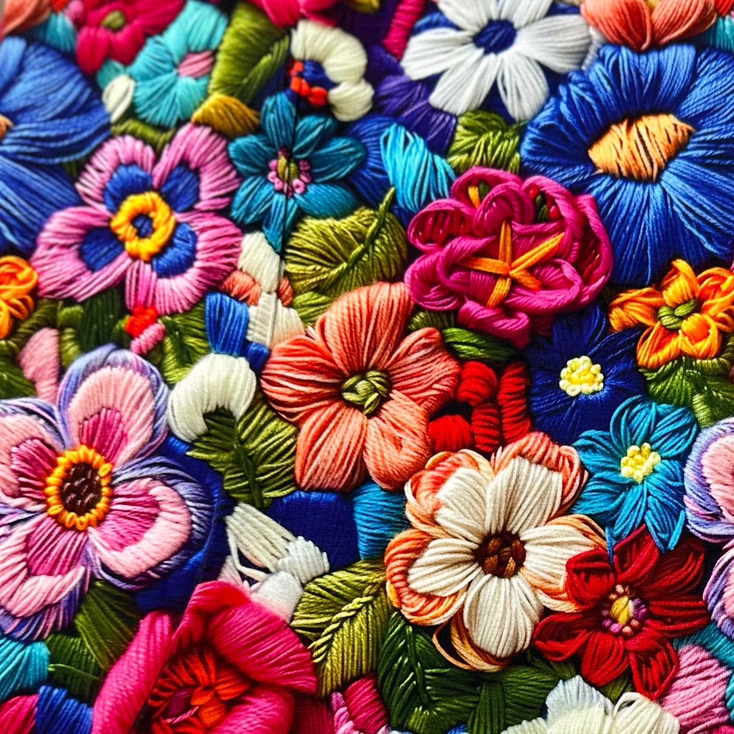 Embroidered Bright Flowers on Bamboo/Spandex Jersey Fabric