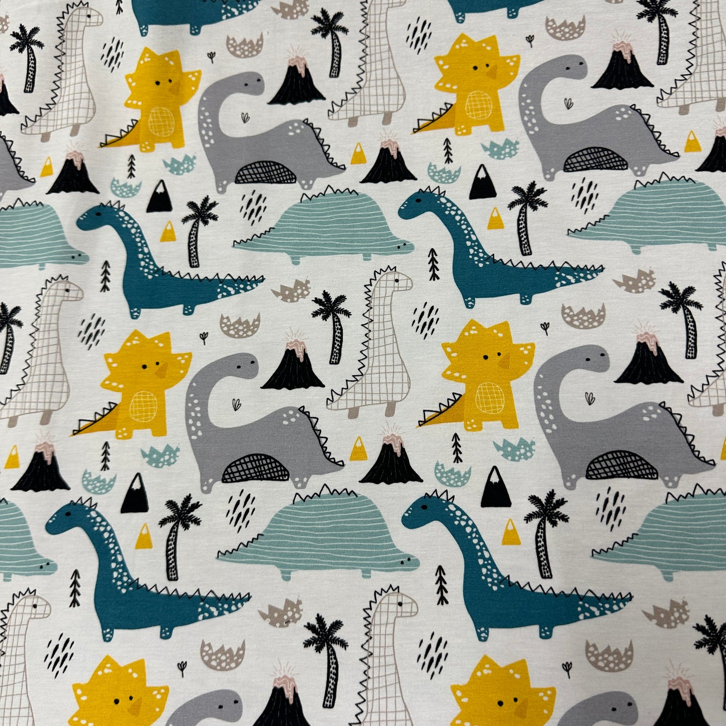 Teal and Gold Dino on Bamboo/Spandex Jersey Fabric