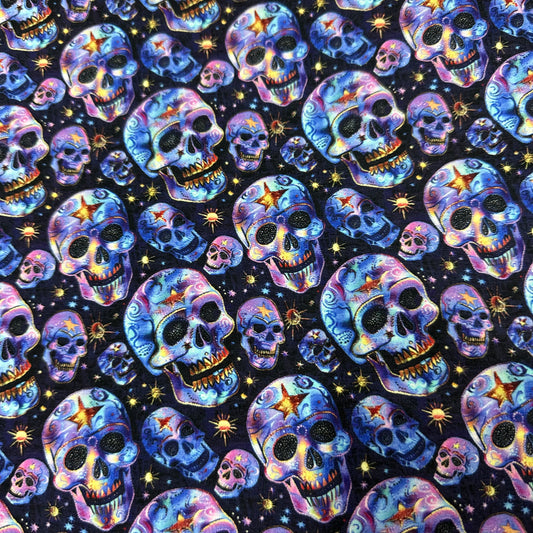 Iridescent Skulls on Bamboo/Spandex Jersey Fabric