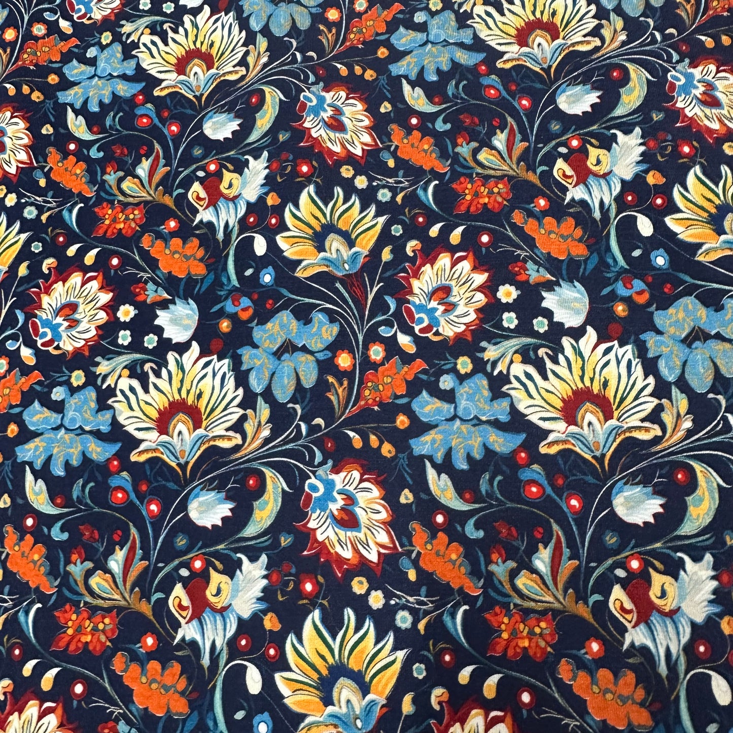 Persian Flowers on Bamboo/Spandex Jersey Fabric