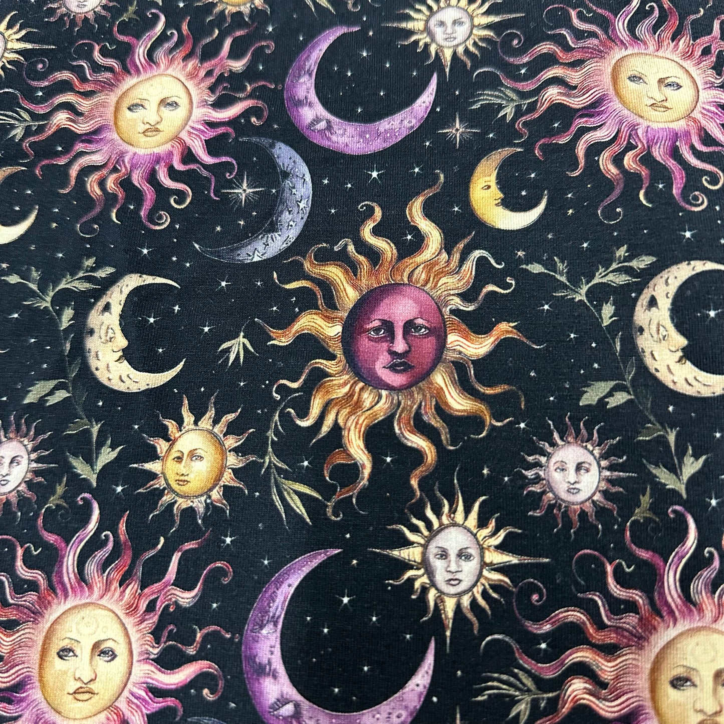 Vintage Celestial on Bamboo/Spandex Jersey Fabric