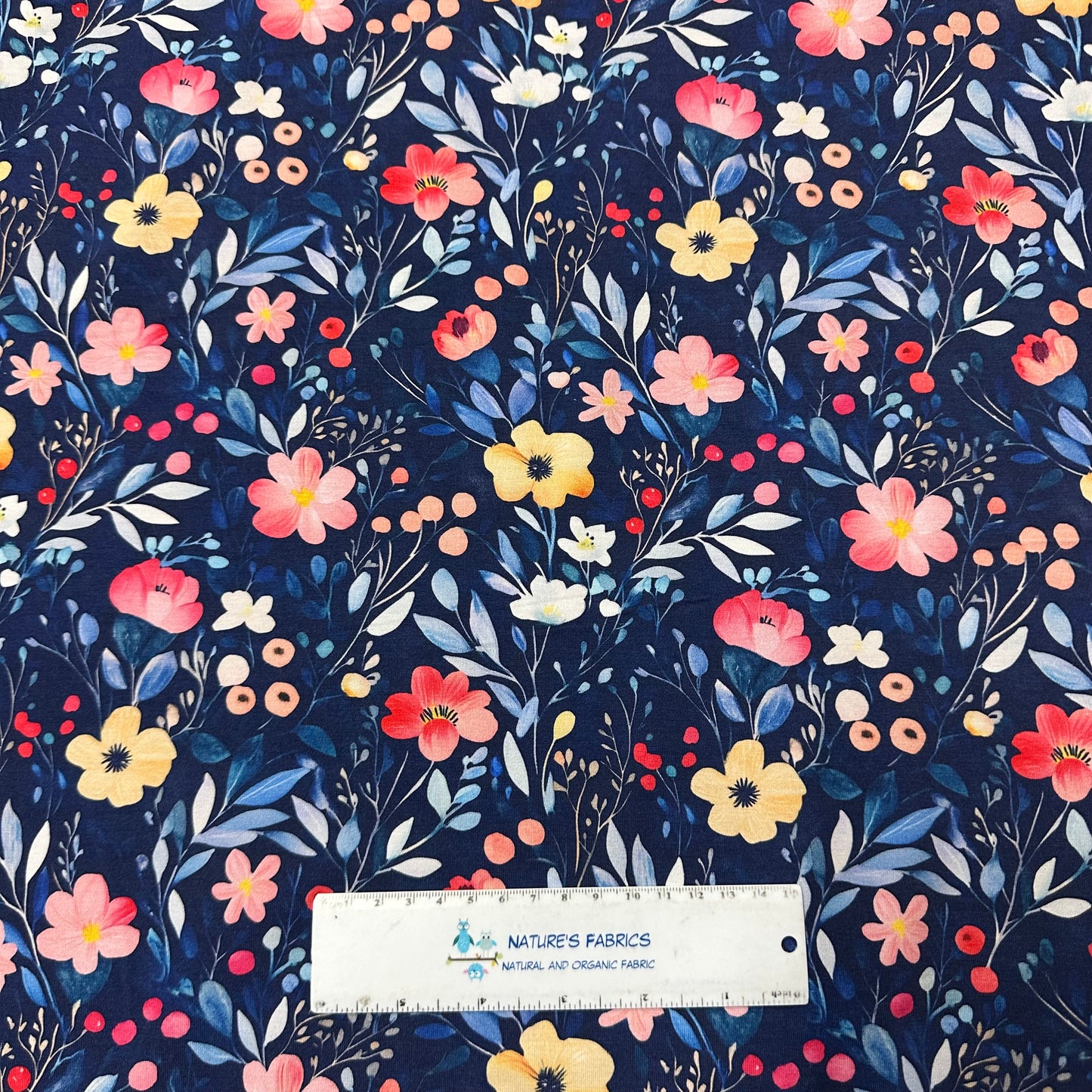 Winter Watercolor Flowers on Bamboo/Spandex Jersey Fabric