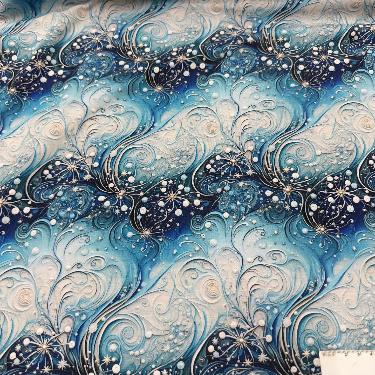 Icy Winter Swirls on Bamboo/Spandex Jersey Fabric