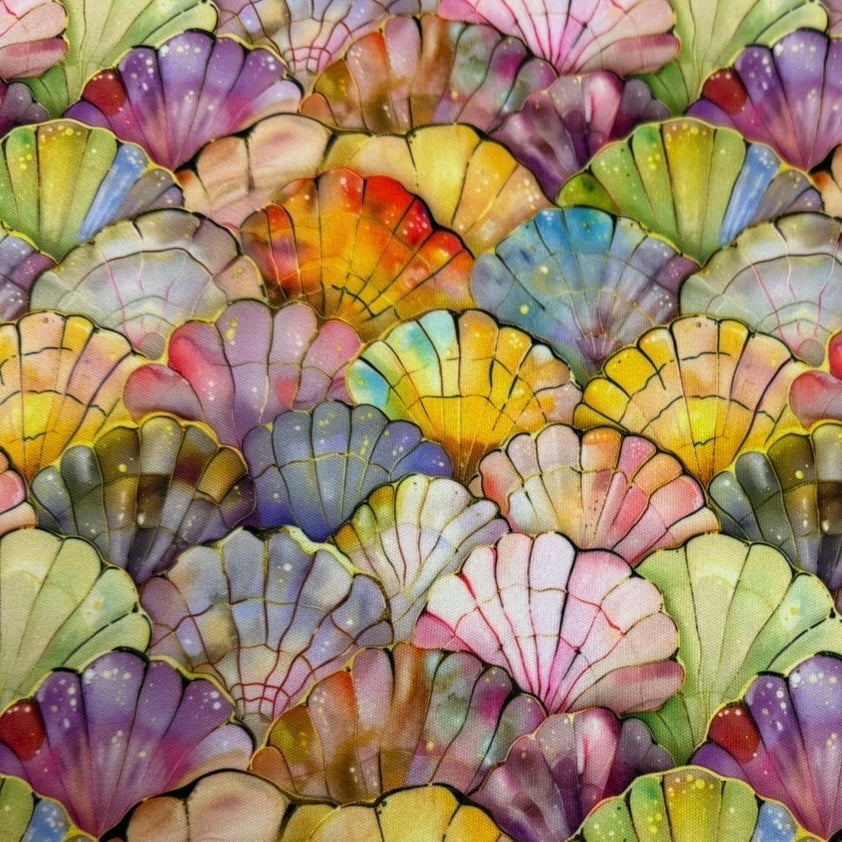 Iridescent Seashells on 1 mil PUL Fabric - Made in the USA