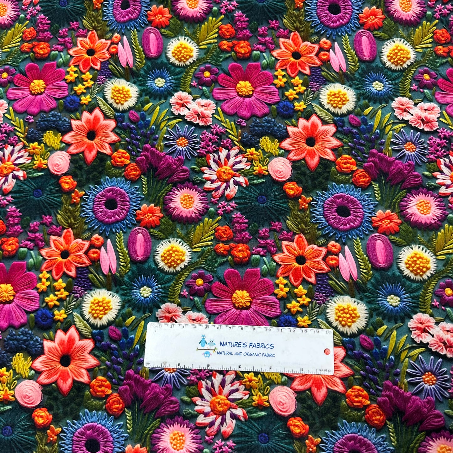 Embroidered Blossoms on Bamboo/Spandex Jersey Fabric