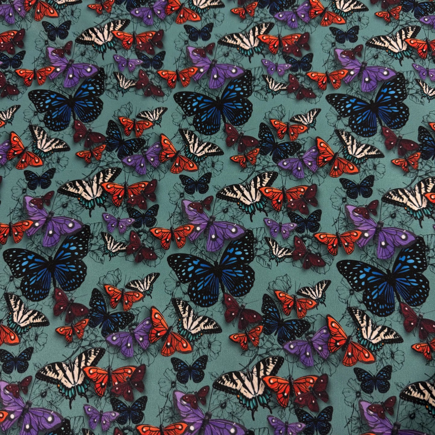 Butterflies and Flower Sketches 1 mil PUL Fabric - Made in the USA