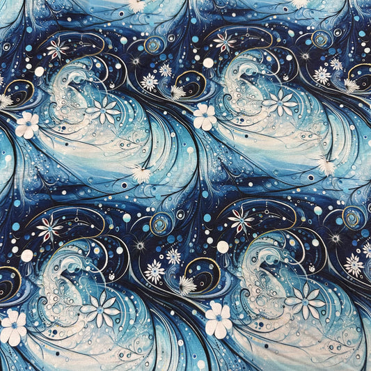 Snow Flower Swirls on Bamboo/Spandex Jersey Fabric