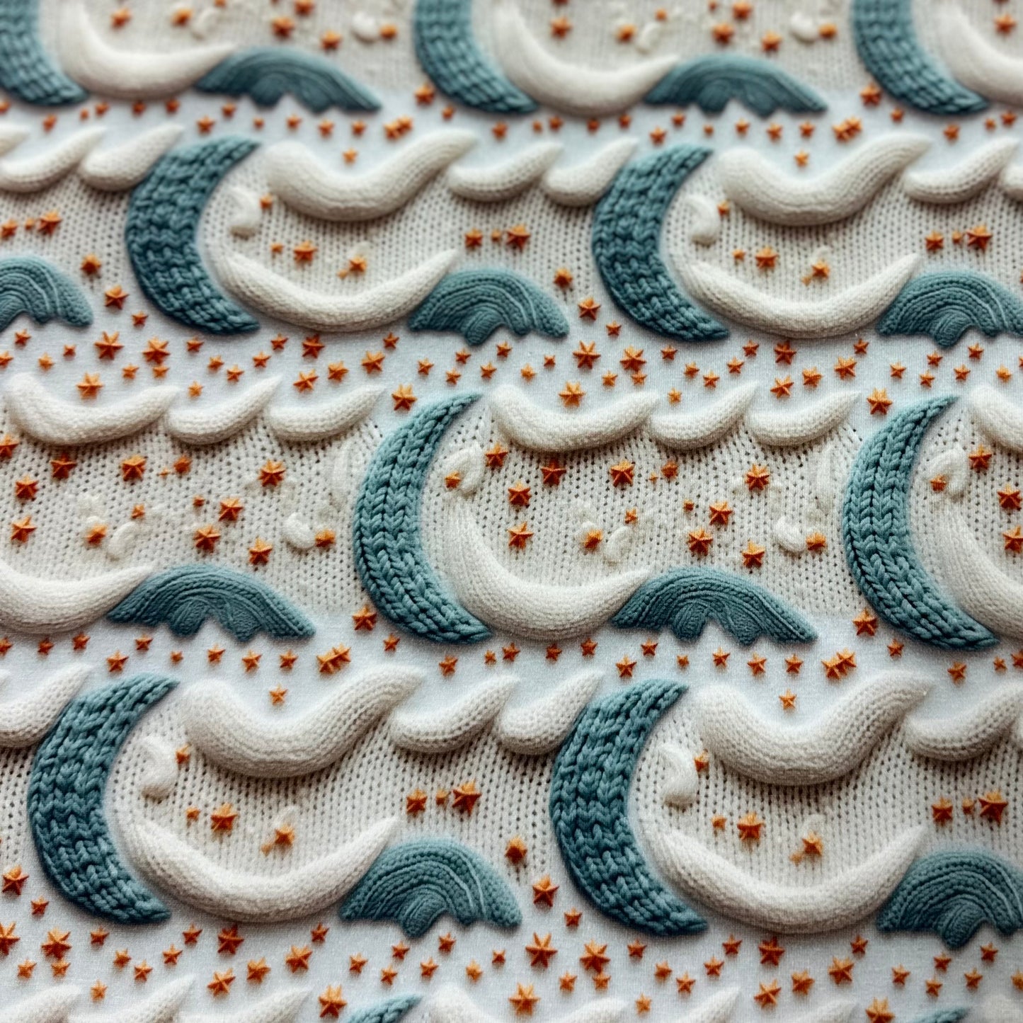 Knitted Moons on Bamboo/Spandex Jersey Fabric