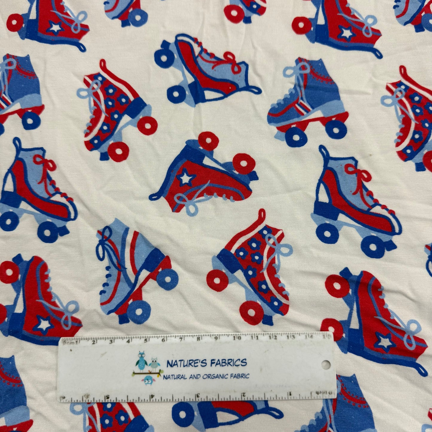 Red, White and Blue Roller Skates on Bamboo/Spandex Jersey Fabric - 200 GSM