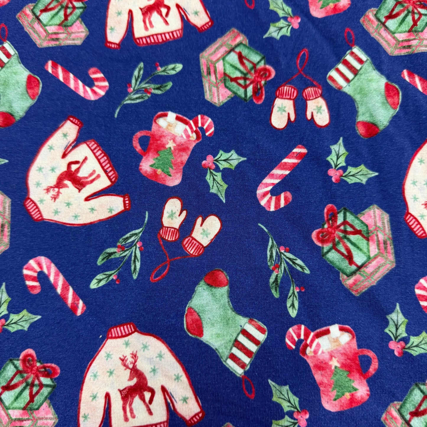 Holiday Toss on Blue Bamboo/Spandex Jersey Fabric - 200 GSM