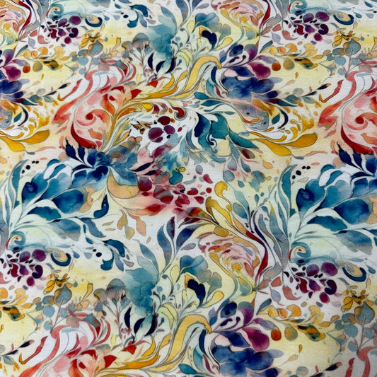 Floral Swirl Art on Bamboo/Spandex Jersey Fabric