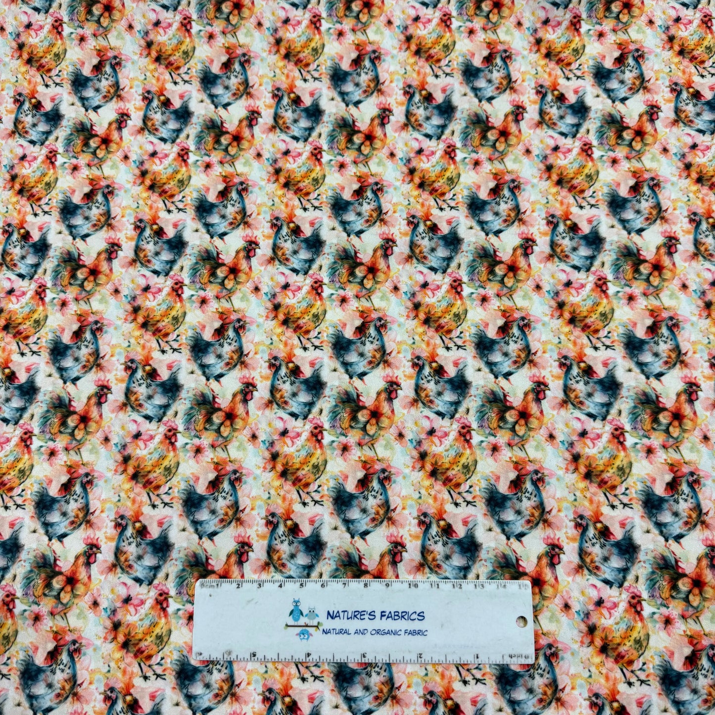 Watercolor Chickens 1 mil PUL Fabric - Made in the USA