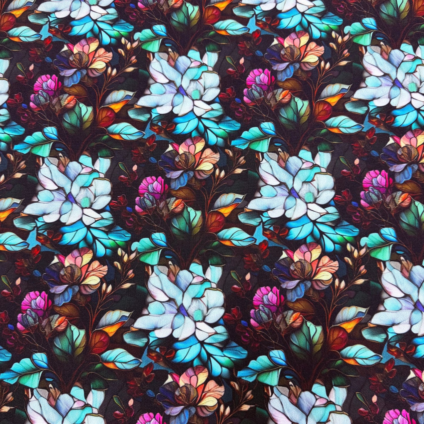 Stained Glass Floral on Canvas Fabric - Waterproof