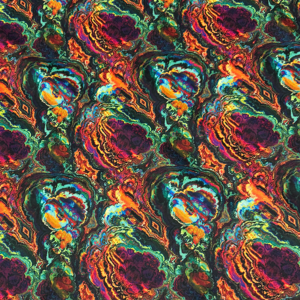 Rainbow Fractal on Organic Cotton Stretch French Terry Fabric