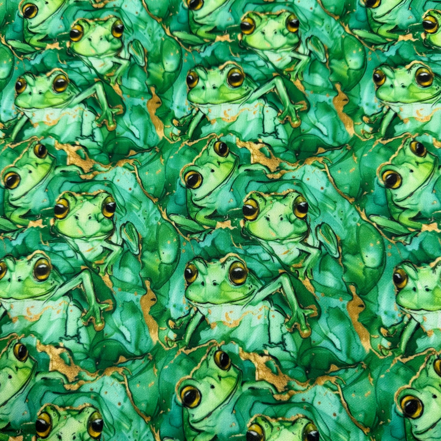 Green Tree Frogs Alcohol Ink 1 mil PUL Fabric - Made in the USA