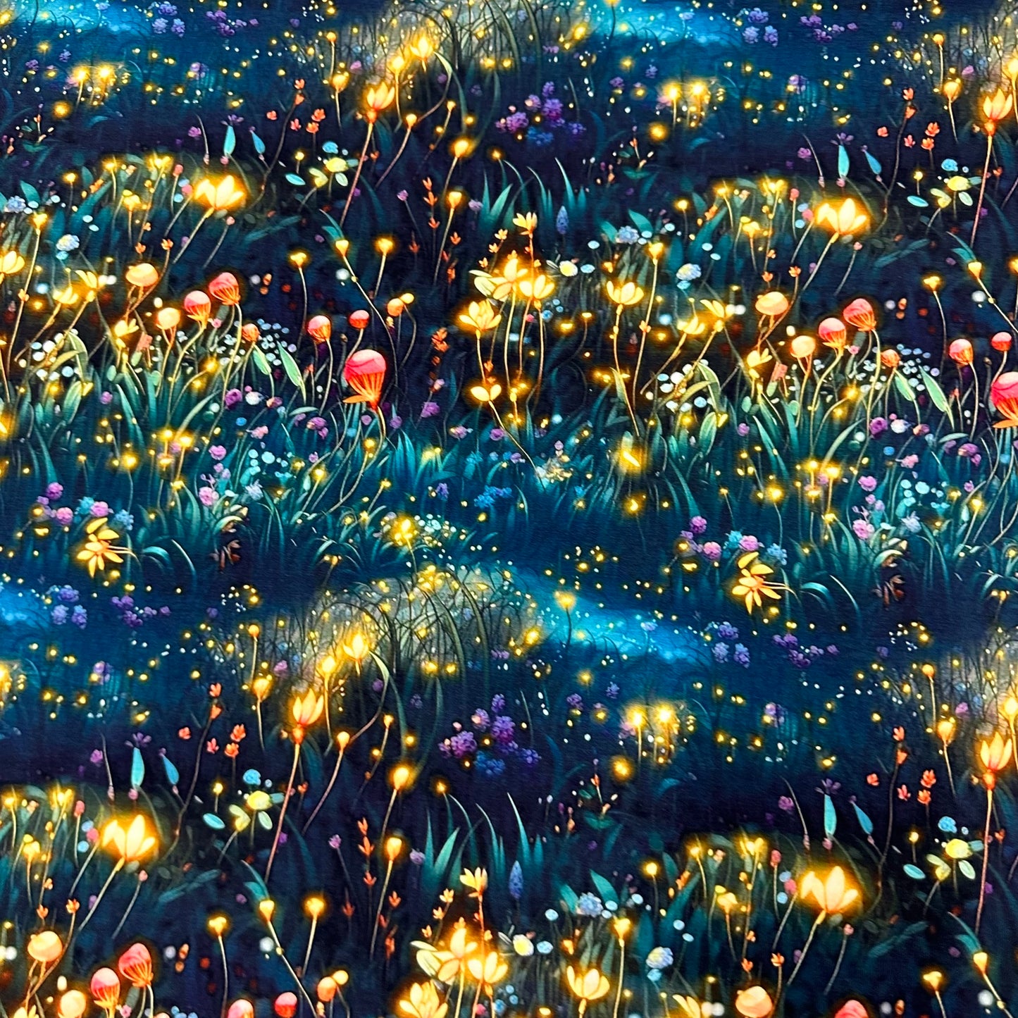 Firefly Meadow on Bamboo/Spandex Jersey Fabric