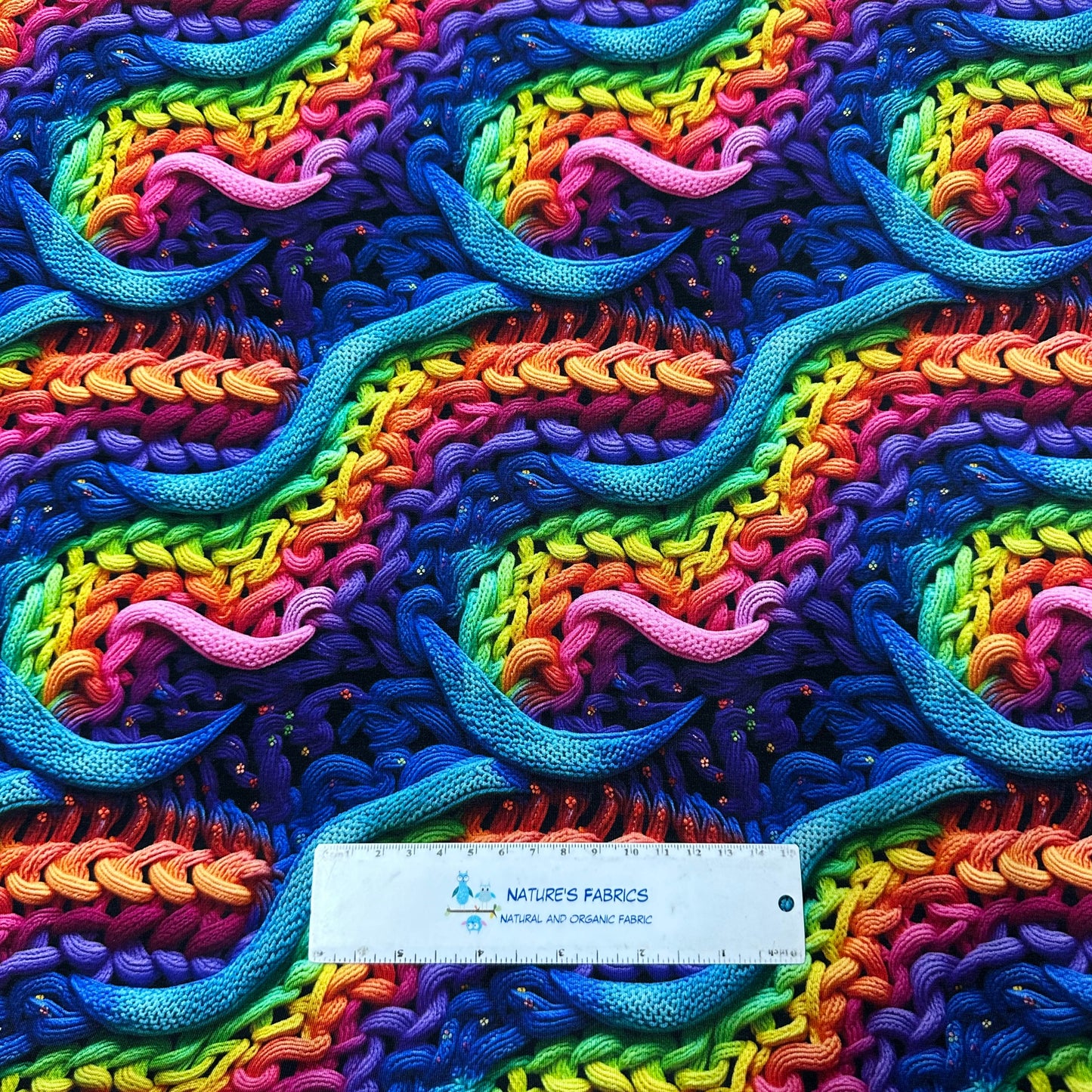 Knitted Rainbow on Bamboo/Spandex Jersey Fabric