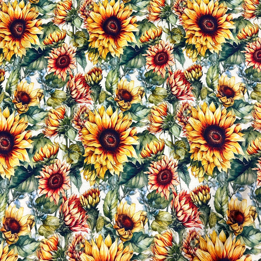 Sunflowers on Cream Bamboo/Spandex Jersey Fabric