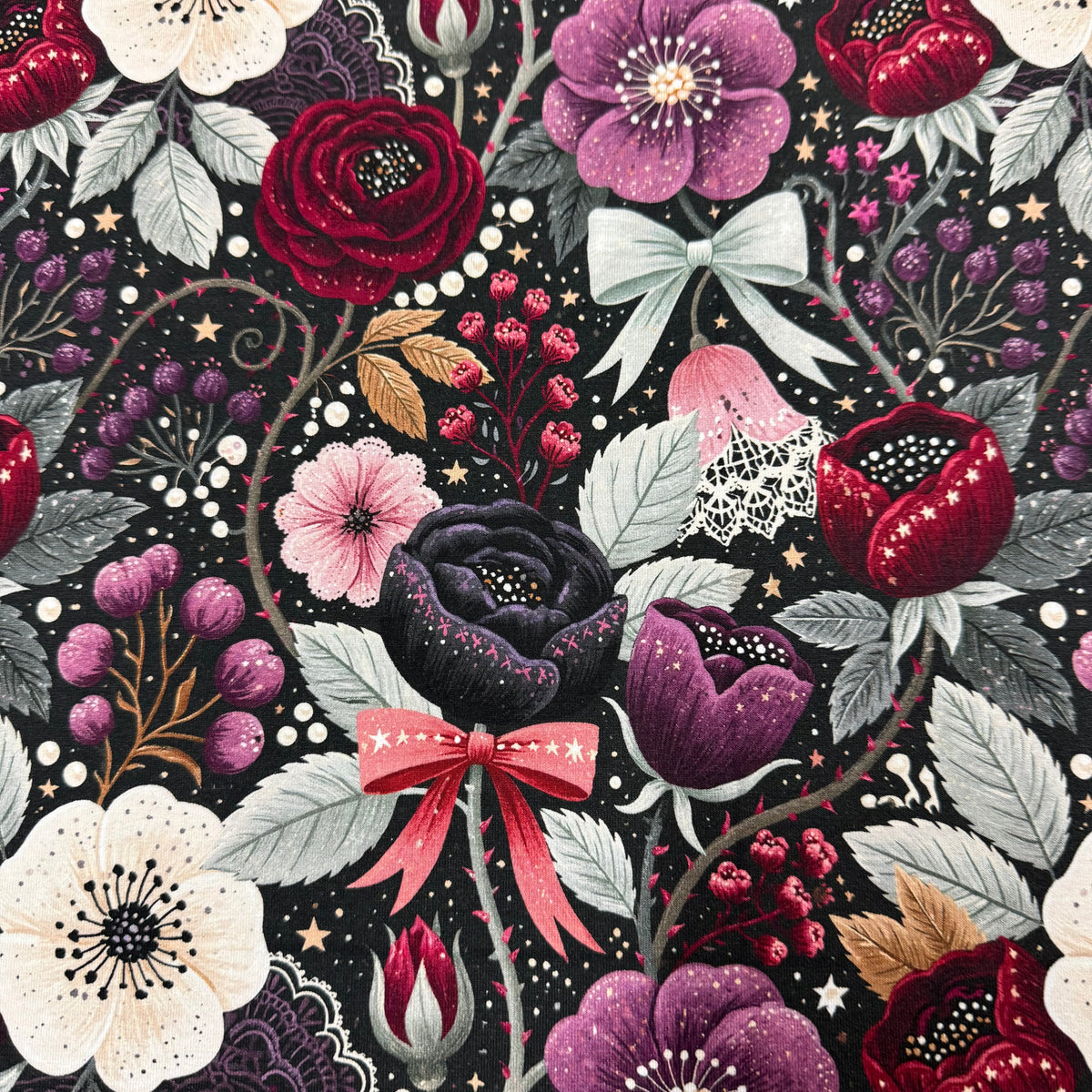 Dark Gothic Floral on Bamboo/Spandex Jersey Fabric