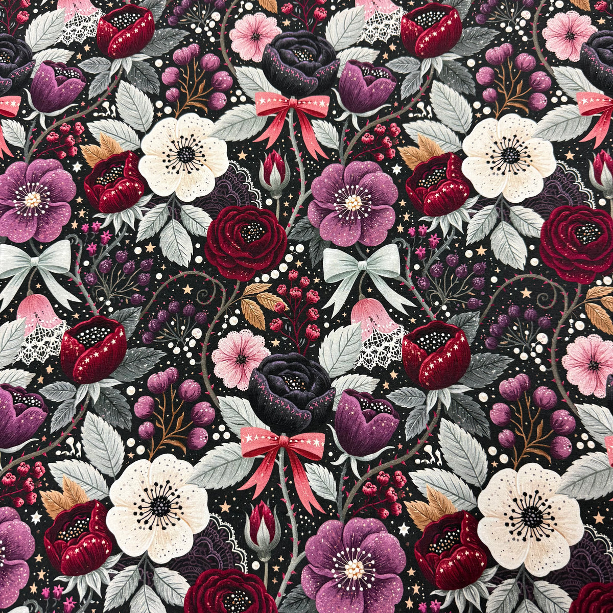 Dark Gothic Floral on Bamboo/Spandex Jersey Fabric