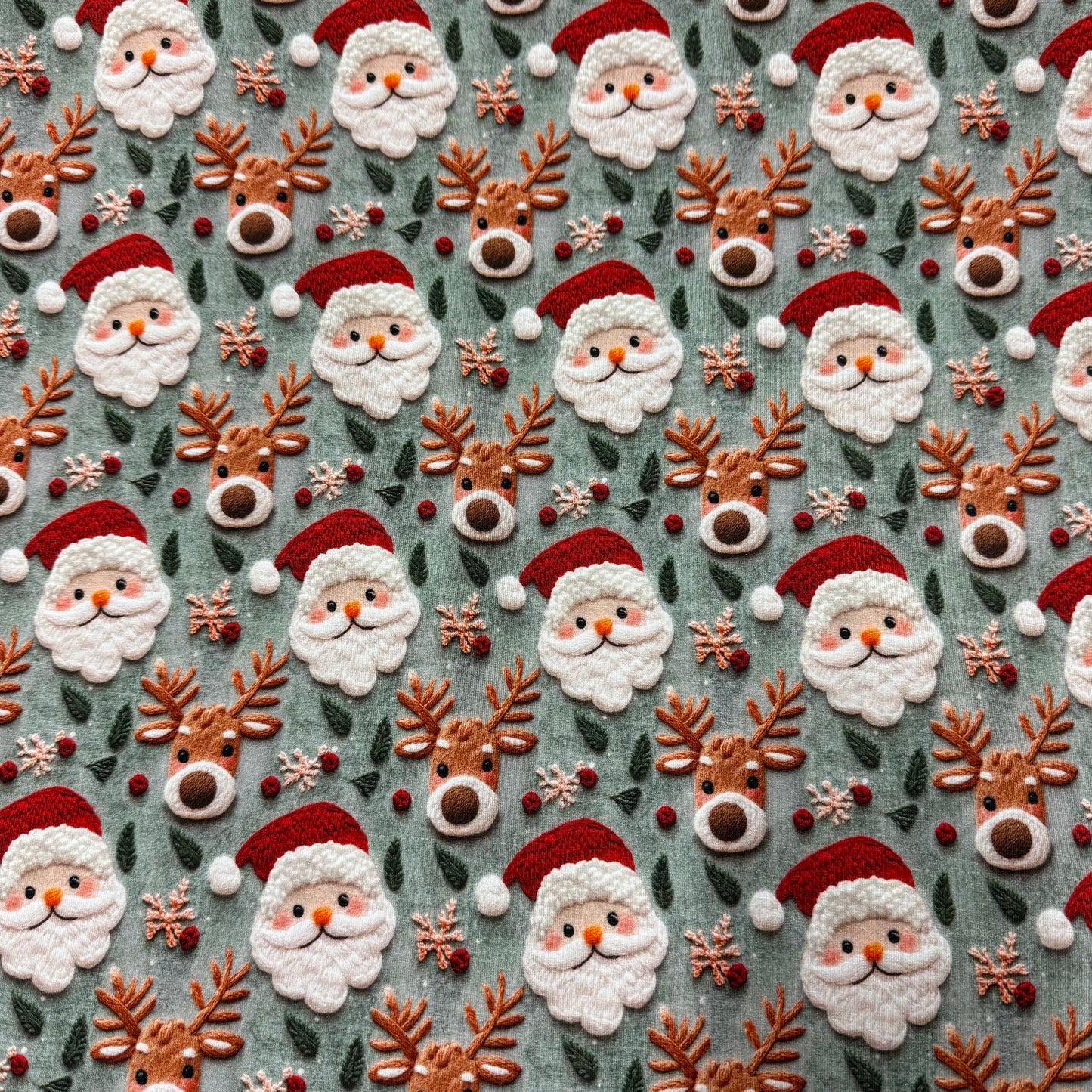 Embroidered Santa and Reindeer on Bamboo/Spandex Jersey Fabric