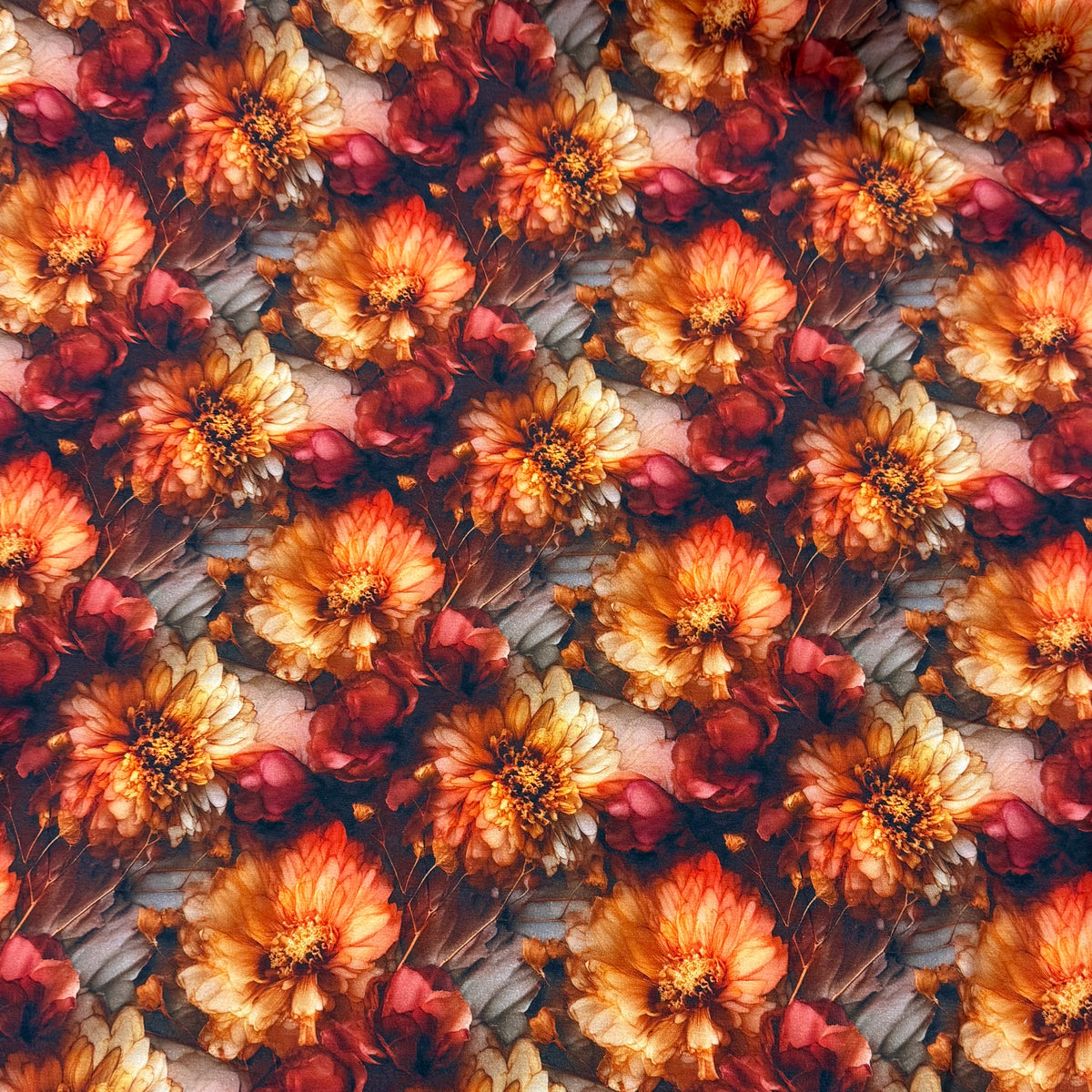 Fall Flowers on Bamboo/Spandex Jersey Fabric
