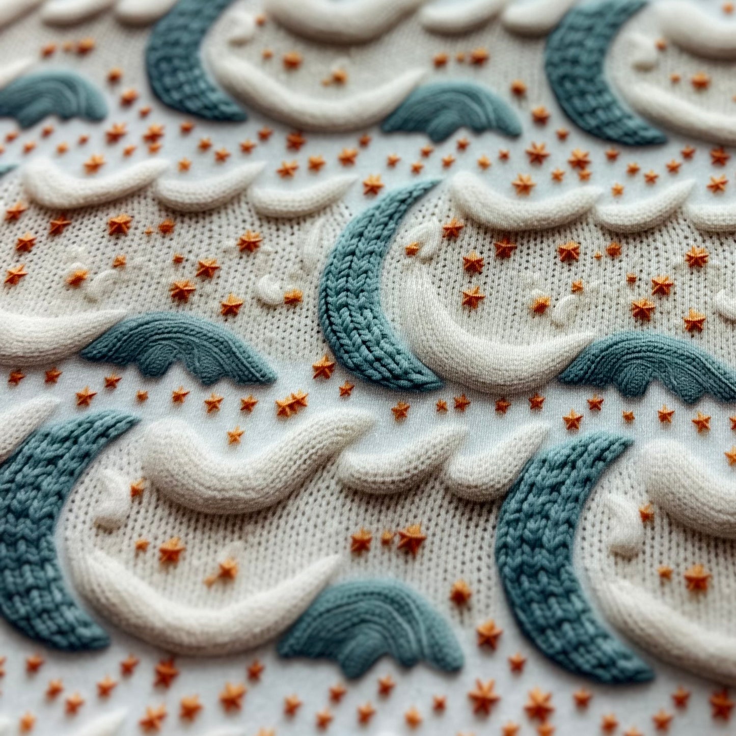 Knitted Moons on Bamboo/Spandex Jersey Fabric