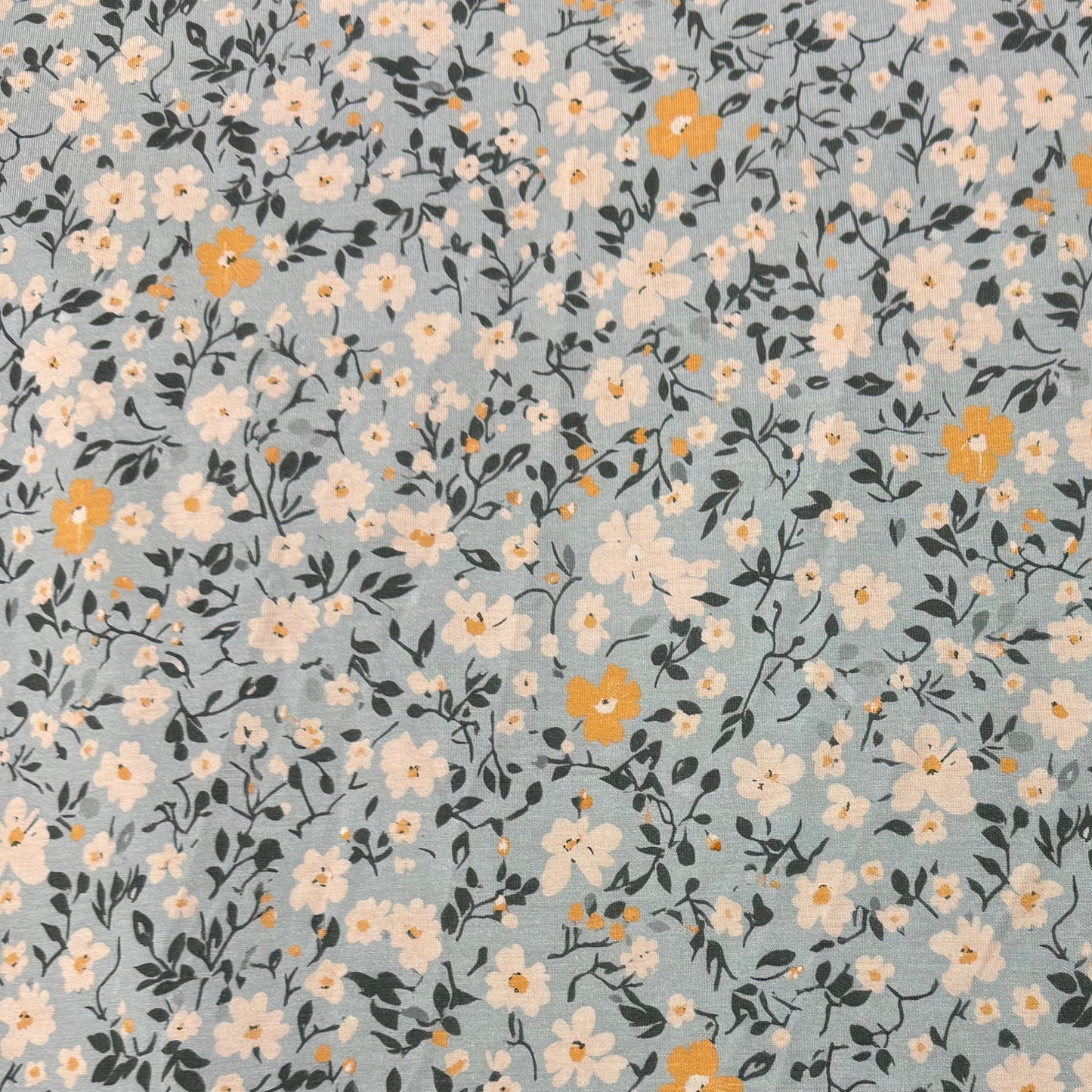Vintage Floral on Blue Bamboo Stretch French Terry Fabric