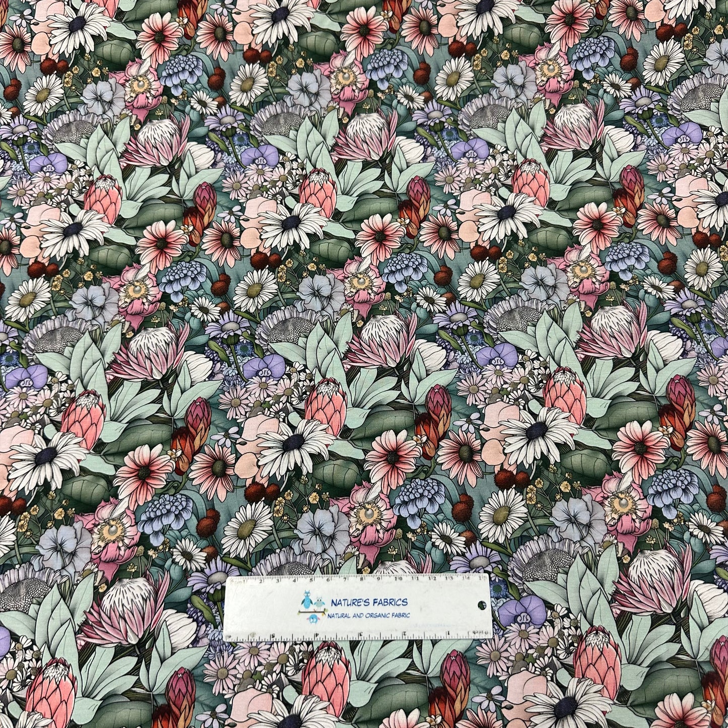 Pastel Flower Garden on Bamboo/Spandex Jersey Fabric