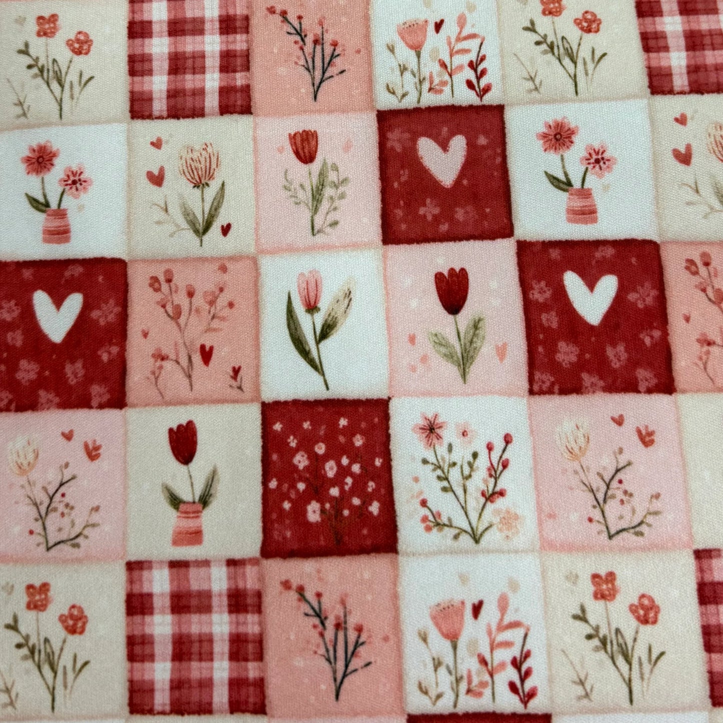 Pink and Red Valentine Patchwork 1 mil PUL Fabric - Made in the USA