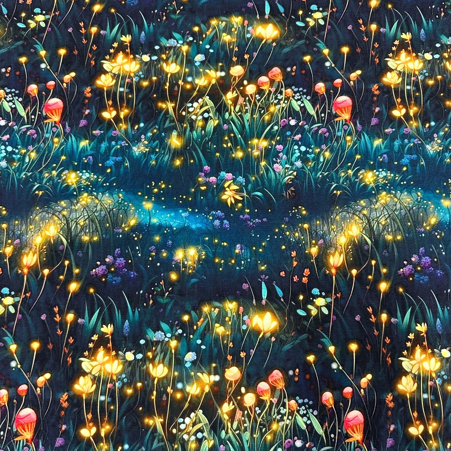 Firefly Meadow on Bamboo/Spandex Jersey Fabric