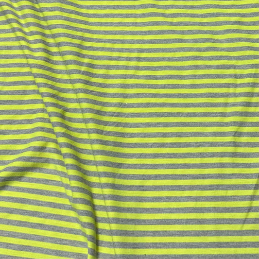 Neon Green and Gray Stripes on Polyester/Spandex Jersey Fabric