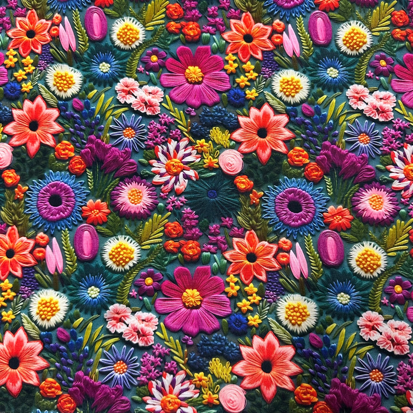 Embroidered Blossoms on Bamboo/Spandex Jersey Fabric