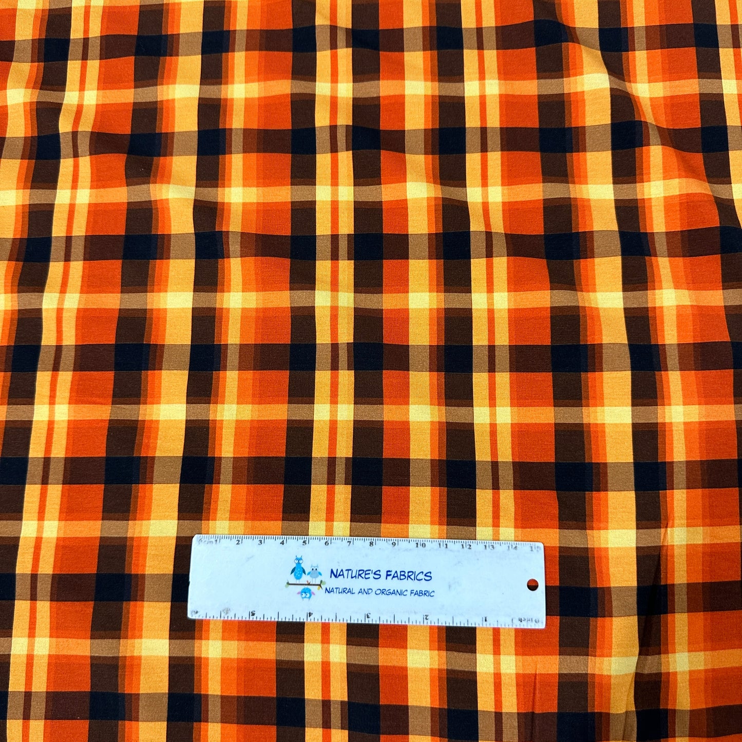 Orange Plaid on Bamboo/Spandex Jersey Fabric