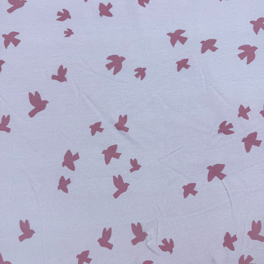 Rose Birds on Lilac Bamboo/Spandex Jersey Fabric - Printed in the USA