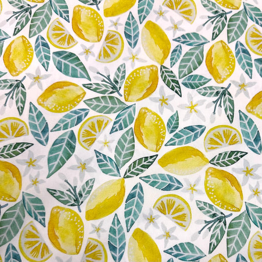 Lemons on White 1 mil PUL Fabric - Made in the USA