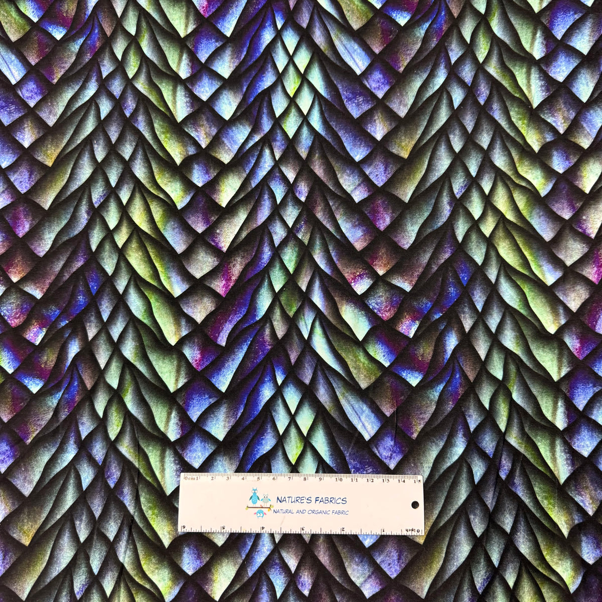 Purple and Green Dragon Scales Bamboo/Spandex Jersey Fabric