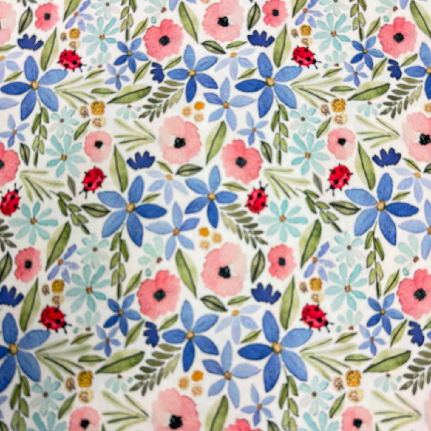 Ladybug Floral on 1 mil PUL Fabric - Made in the USA