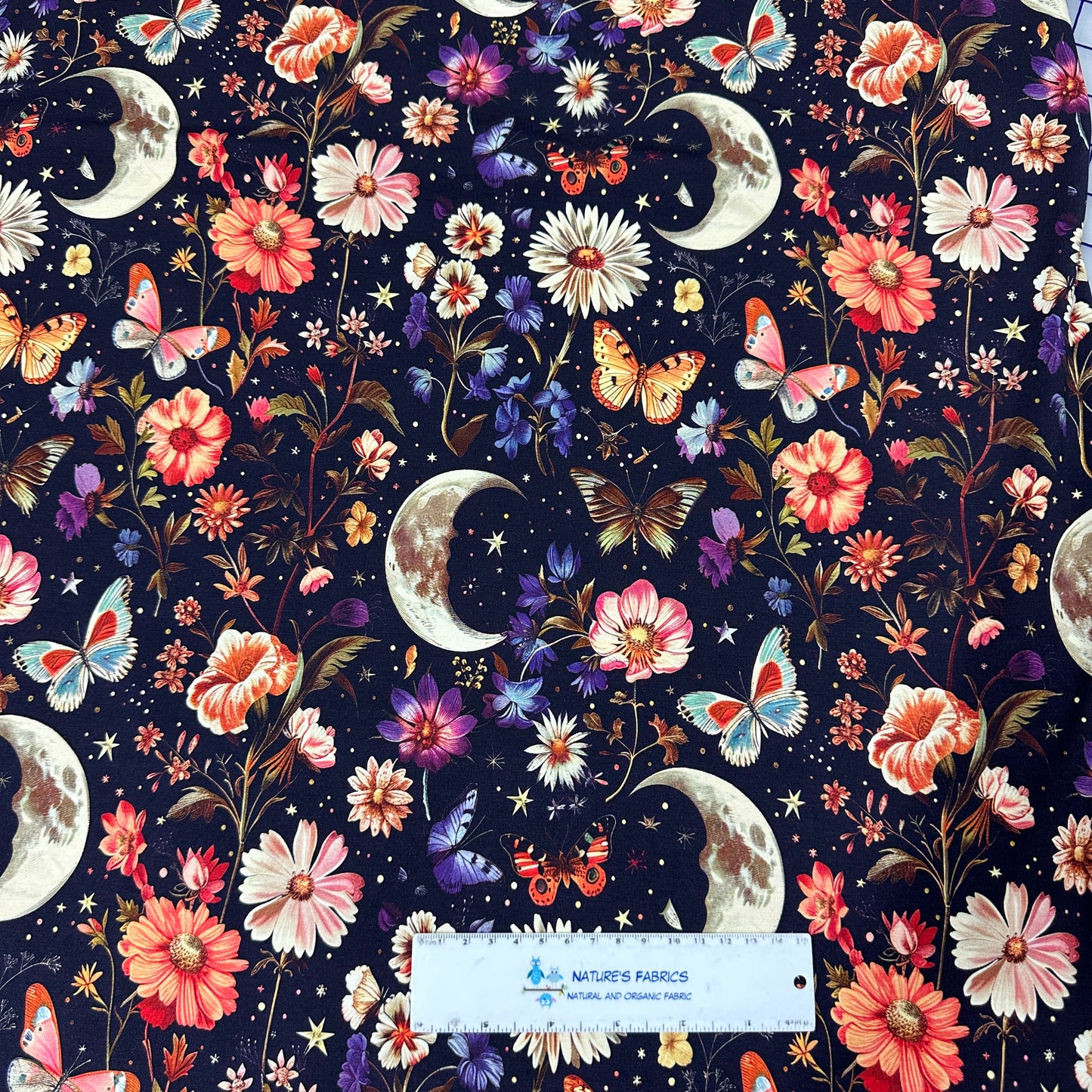 Vintage Moon Garden on Bamboo/Spandex Jersey Fabric