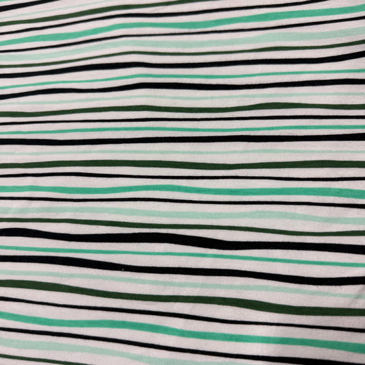 Green Shell Stripe on Cotton/Spandex Jersey Fabric