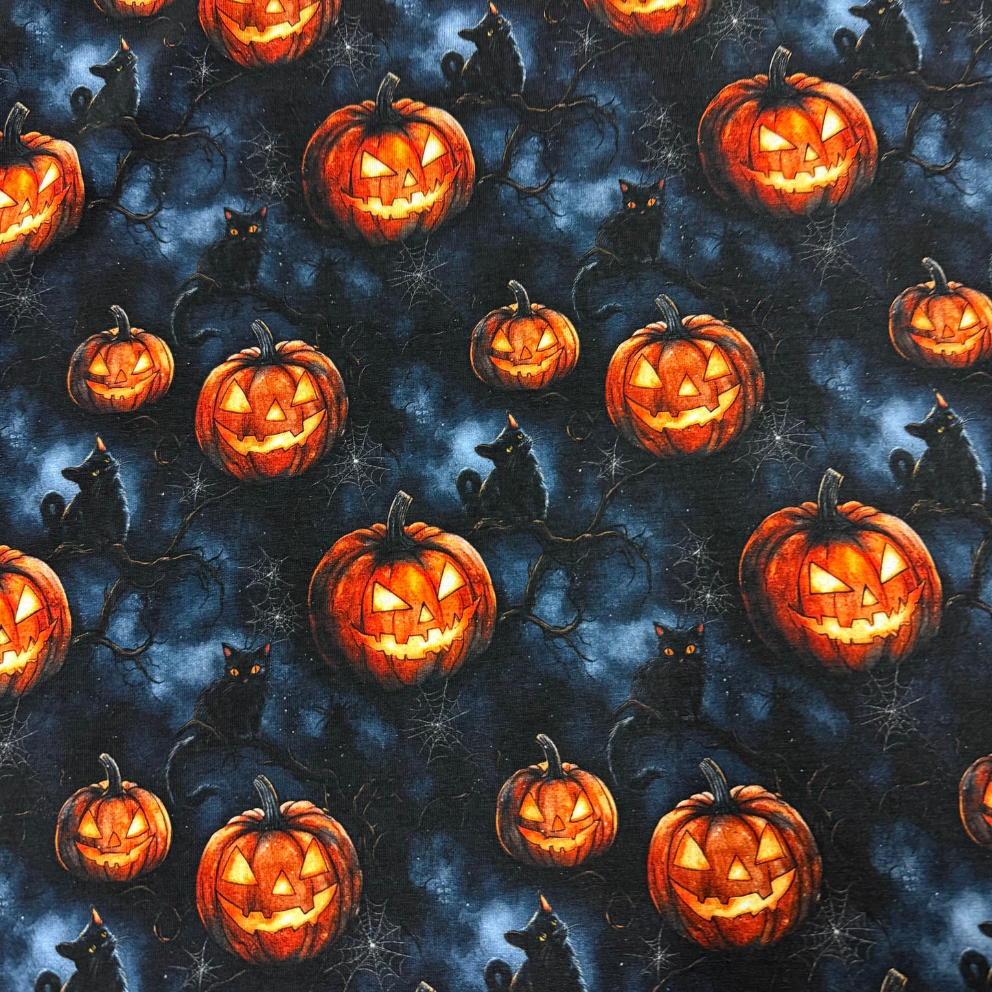 Pumpkins and Black Cats on Bamboo/Spandex Jersey Fabric