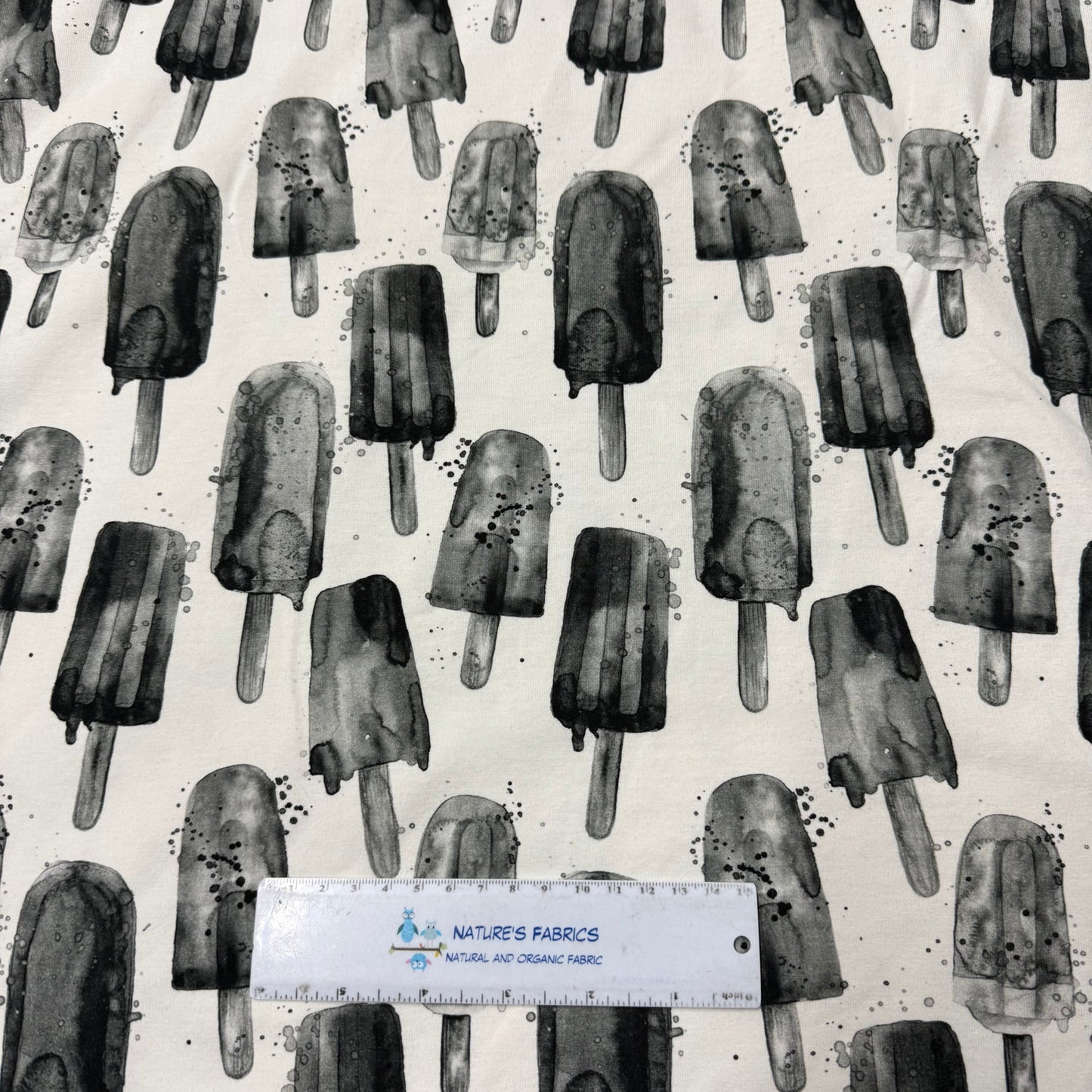 Black Watercolor Popsicles Organic Cotton/Spandex Jersey Fabric