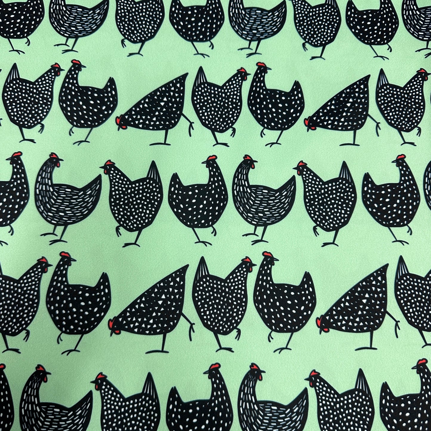 Black Chickens on Green 1 mil PUL Fabric - Made in the USA